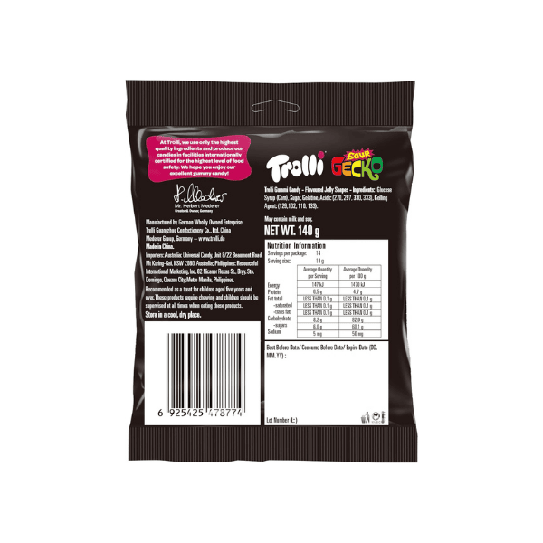 TROLLI Sour Gecko 140G Perfect for Sour Candy Lovers