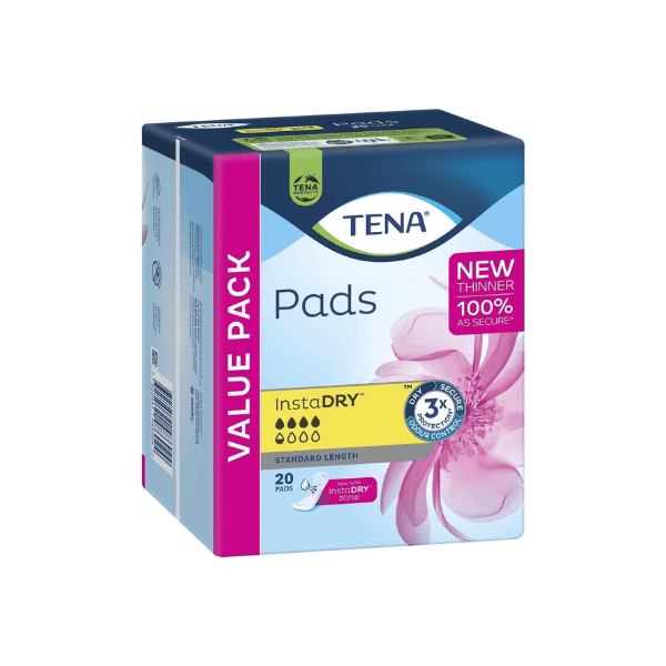 TENA Lady Pads Standard Length InstaDRY Technology 20 Pieces