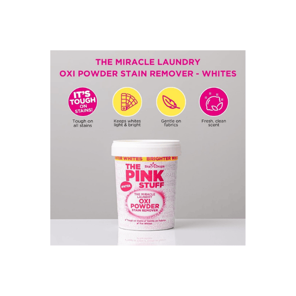 The Pink Stuff Oxi Powder Powerful Stain Remover for Whites 1kg