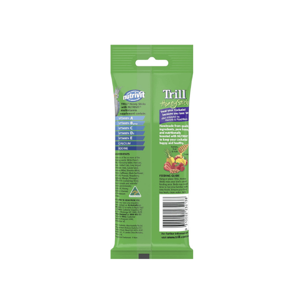 Trill 3-Pack Cockatiel Honey Sticks Enriched Bird Food with Vitamins Minerals and Nuts