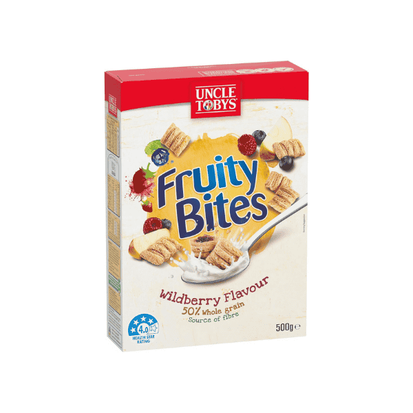 UNCLE TOBYS Fruity Bites Wildberry Cereal Perfect for Breakfast 500g