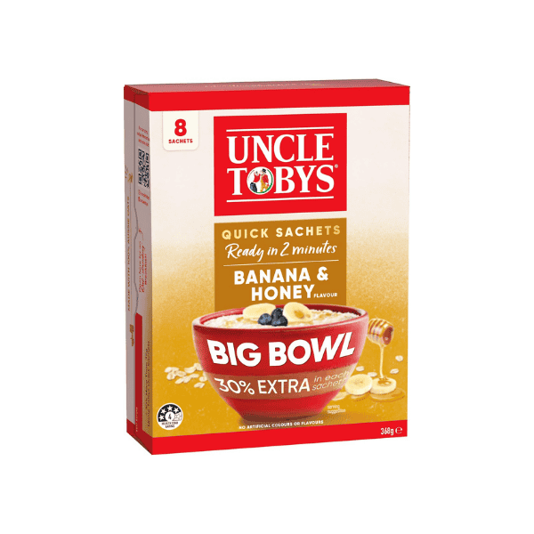 UNCLE TOBYS Banana & Honey Oats Quick Sachet  Perfect Breakfast 8 Sachets