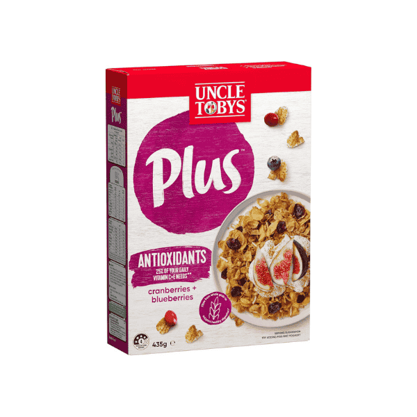 Uncle Tobys Plus Antioxidant Cereal Delicious Cranberry & Blueberry Flavor 435g