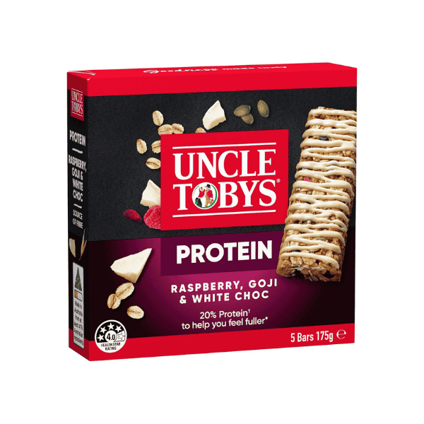 Uncle Tobys Raspberry and White Choc Protein Muesli Bars 5 Bars 40 Count Pack of 8