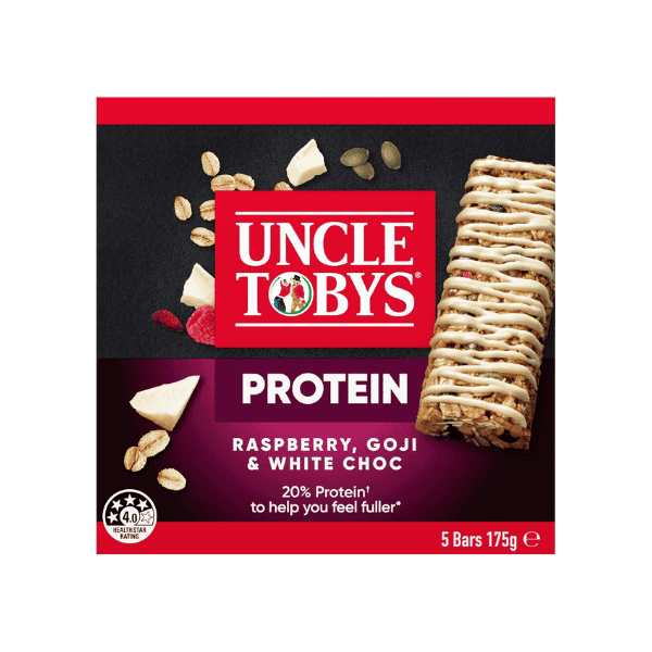 Uncle Tobys Raspberry and White Choc Protein Muesli Bars 5 Bars 40 Count Pack of 8