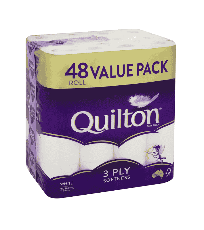 Quilton 3-Ply Toilet Tissue 180 Sheets per Roll 11x10 cm Pack of 48 Rolls