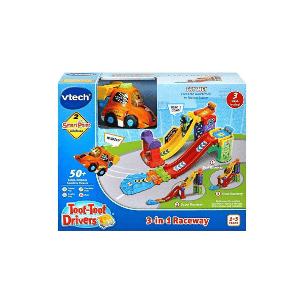 VTech 527503 Toot Toot Drivers 3 in 1 Raceway  Colorful Interactive Race Track Set for Kids