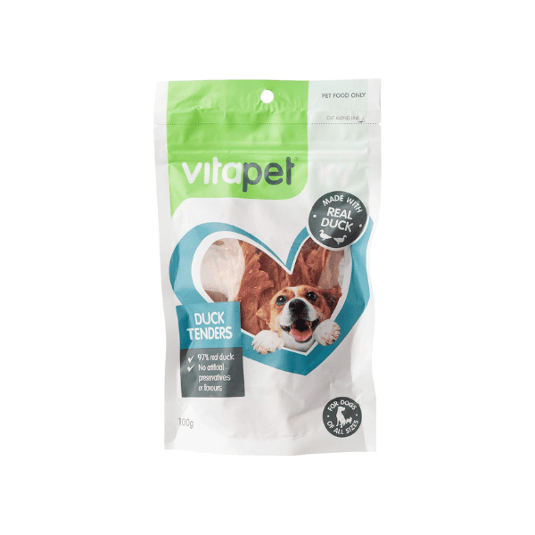 Vita Pet Duck Tenders Protein-Packed Dog Treats for Small to Large Breeds 100g