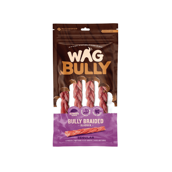 WAG Natural Braided Bully Sticks, Small Size, 4-Pack