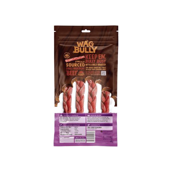 WAG Natural Braided Bully Sticks, Small Size, 4-Pack