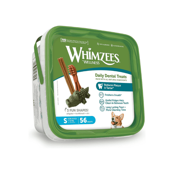 WHIMZEES Natural Daily Dental Chews for Small Dogs 7-12kg Variety Tub Pack of 56