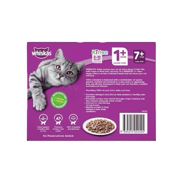 WHISKAS 1+ Years Chicken Favourites in Jelly Wet Cat Food 5 Pack 60 Pouches of 85g