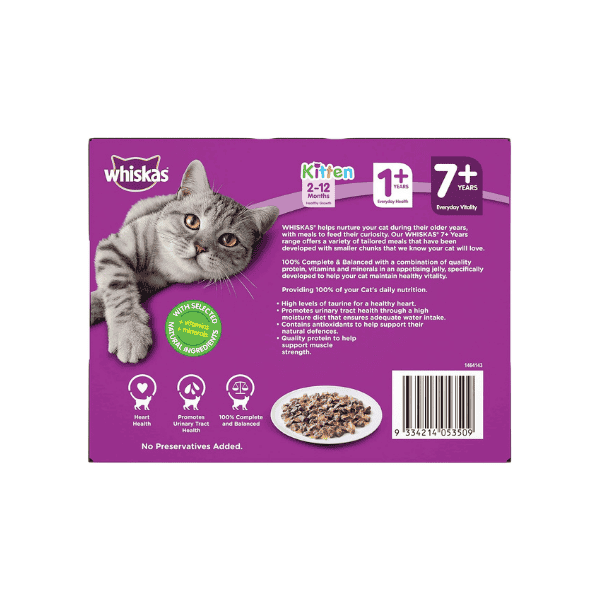 WHISKAS 7+ Years Mixed Favourites in Jelly Wet Cat Food 60 Pouches 5 Packs of 12 x 85g