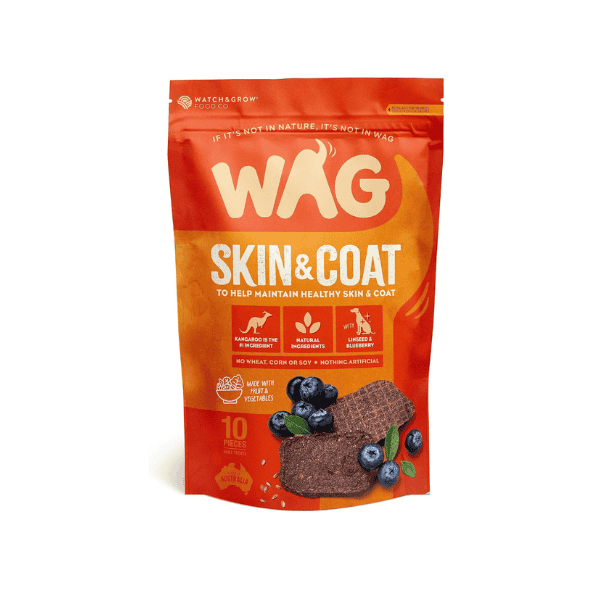 Wag Kangaroo Flavor Jerky All Natural Dog Treats for Skin & Coat Support 10 Pieces