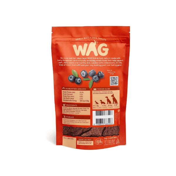 Wag Kangaroo Flavor Jerky All Natural Dog Treats for Skin & Coat Support 10 Pieces