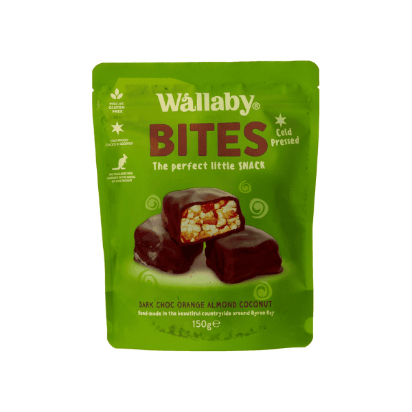 Wallaby Bites Orange Almond Coconut Dark Chocolate 150g Nutty & Decadent Chocolate Snack