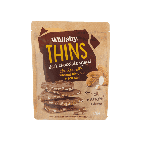 Wallaby Thins Almond Dark Chocolate 130g Low Sugar High Flavor Chocolate Snack