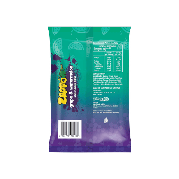 ZAPPO Grape & Watermelon Sour Flavour Chews A 150g Taste Sensation