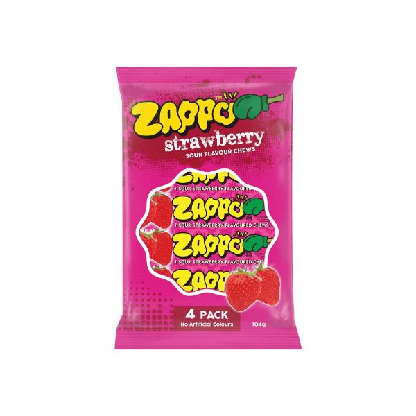 ZAPPO Sour Strawberry Chews 104g 4 Pack for Ultimate Flavor