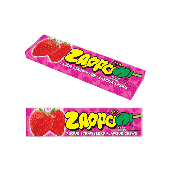 ZAPPO Sour Strawberry Chews 104g 4 Pack for Ultimate Flavor