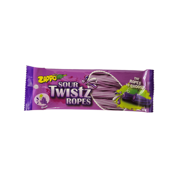 ZAPPO Grape Flavoured Sour Twistz Ropes 50g of Tangy Goodness